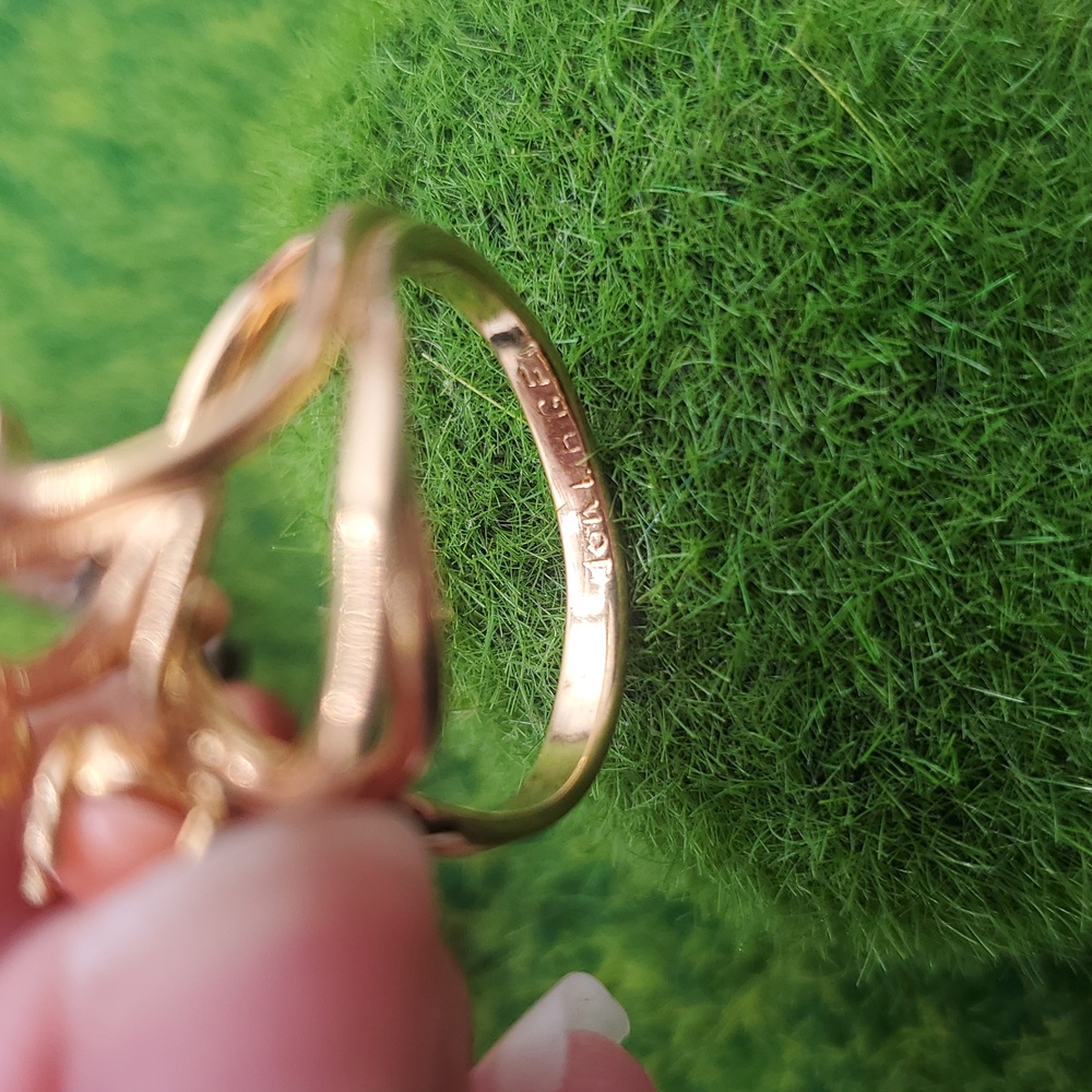 Elegant‎ Gold Filled and Coral Ring Size 7 R816 Luxury High End Vintage - Picture 4 of 4
